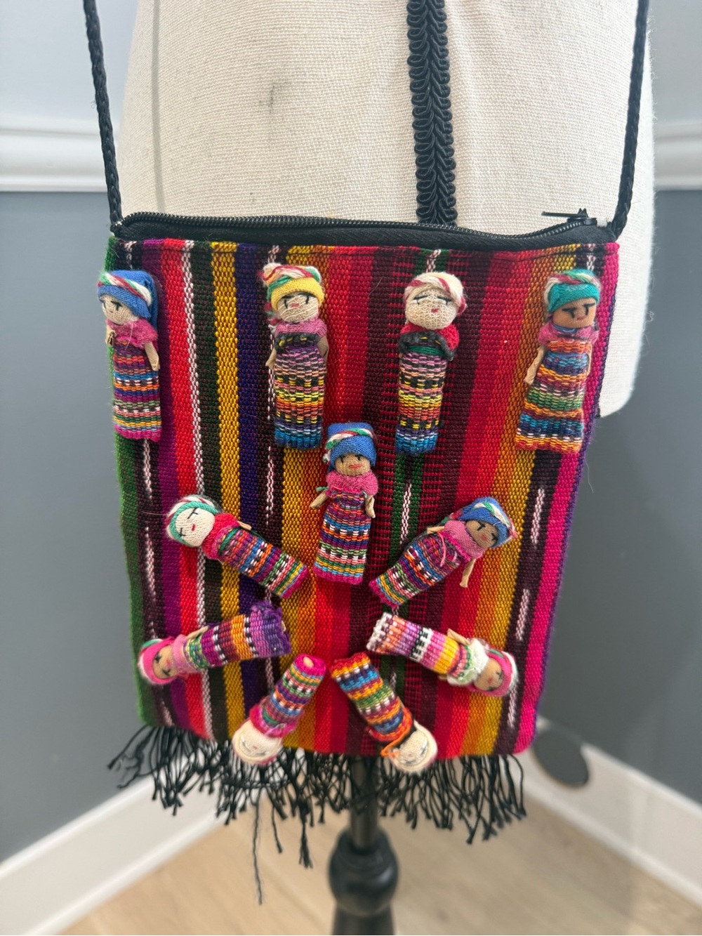Vintage Hand Woven Mexican Serape Crossbody Worry Doll Bag